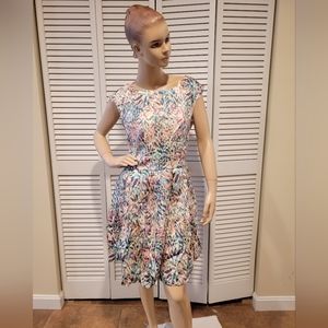 ASOS Closet London Leaf Water Paint Print Tie back Dress Size US 8 POCKETS